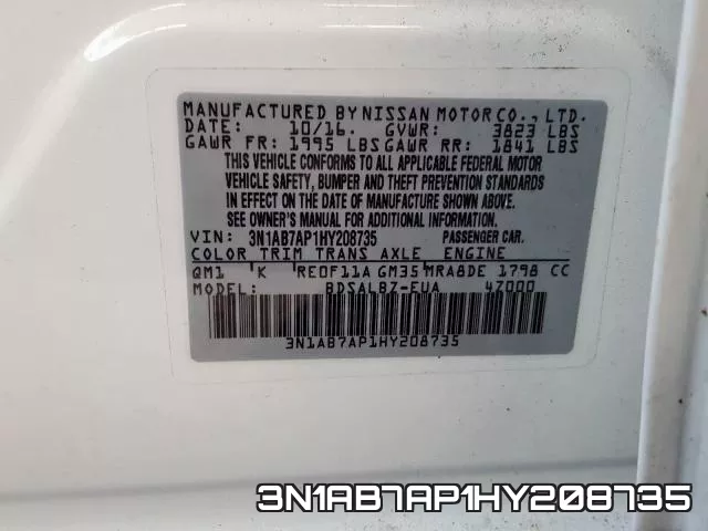 3N1AB7AP1HY208735 фото 2
