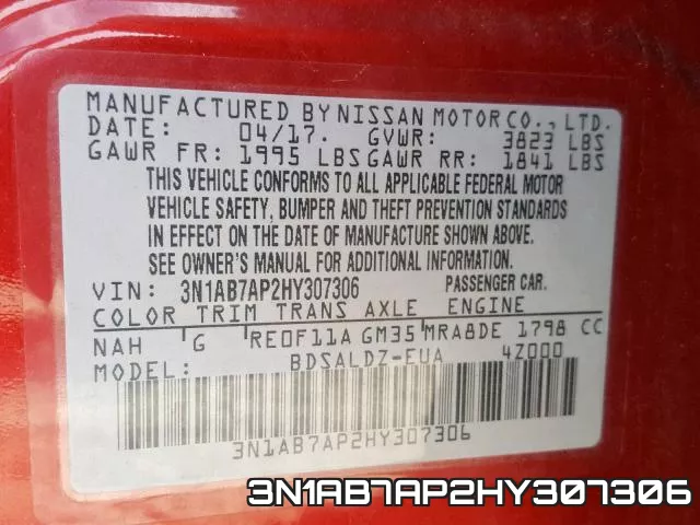 3N1AB7AP2HY307306 фото 2