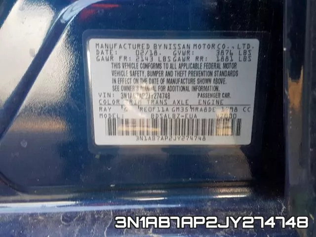 3N1AB7AP2JY274748 фото 2