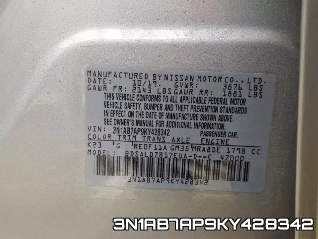3N1AB7AP9KY428342 фото 2