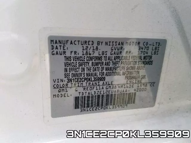 3N1CE2CP0KL359909 фото 2