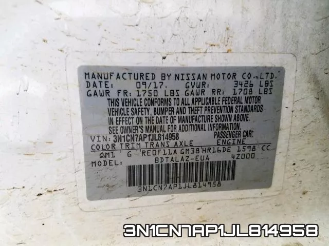 3N1CN7AP1JL814958 фото 2