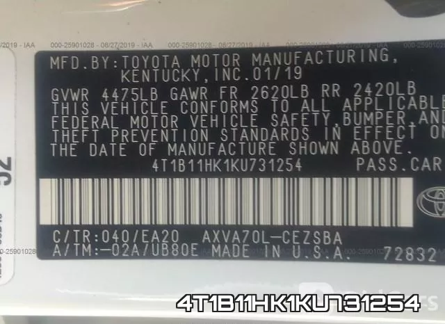 4T1B11HK1KU731254 фото 9