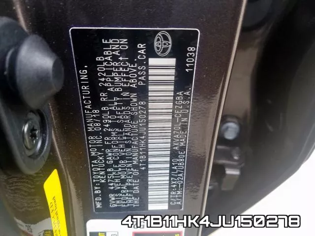 4T1B11HK4JU150278 фото 2