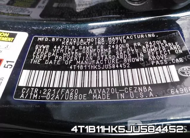 4T1B11HK5JU584452 фото 9