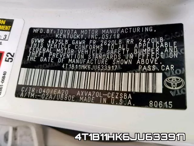 4T1B11HK6JU633917 фото 2