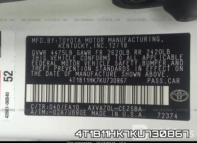 4T1B11HK7KU730867 фото 8