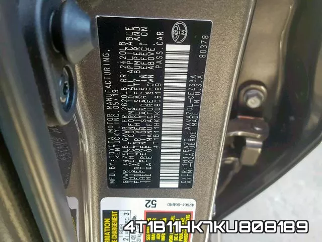4T1B11HK7KU808189 фото 2