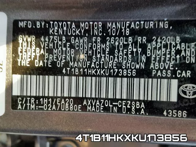 4T1B11HKXKU173856 фото 2