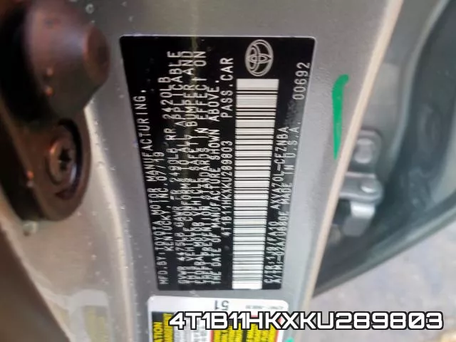 4T1B11HKXKU289803 фото 2
