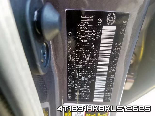 4T1B31HK8KU512625 фото 2