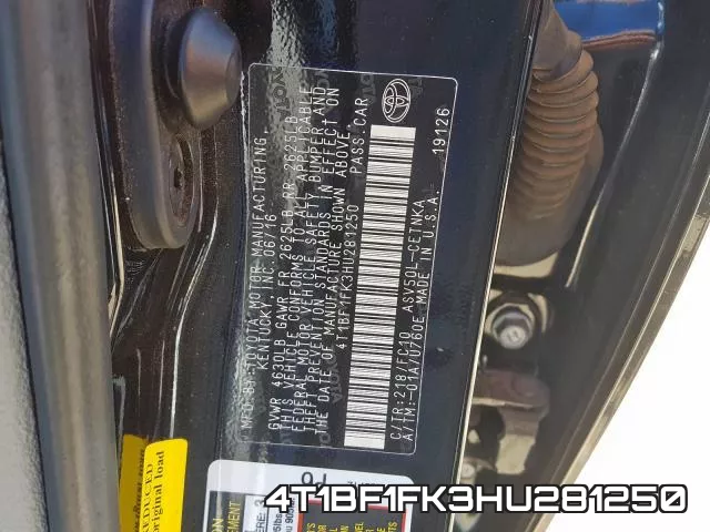 4T1BF1FK3HU281250 фото 2
