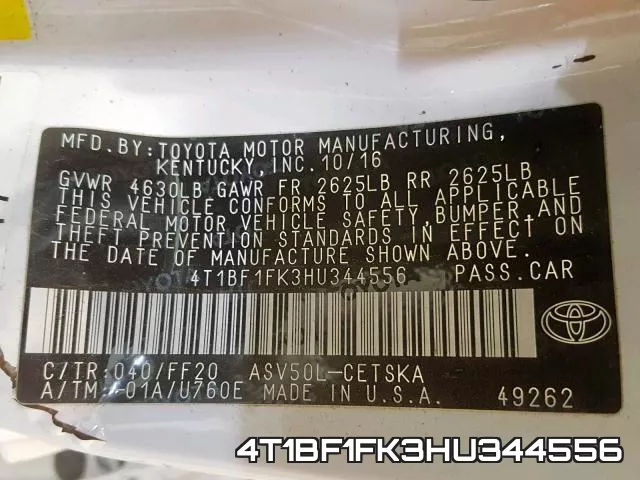 4T1BF1FK3HU344556 фото 2