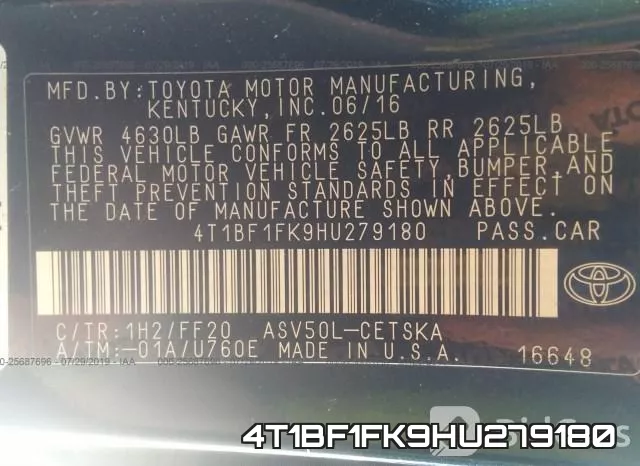 4T1BF1FK9HU279180 фото 9