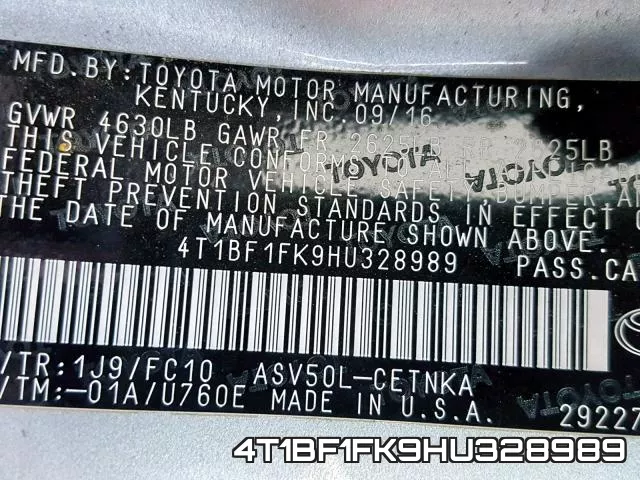 4T1BF1FK9HU328989 фото 2