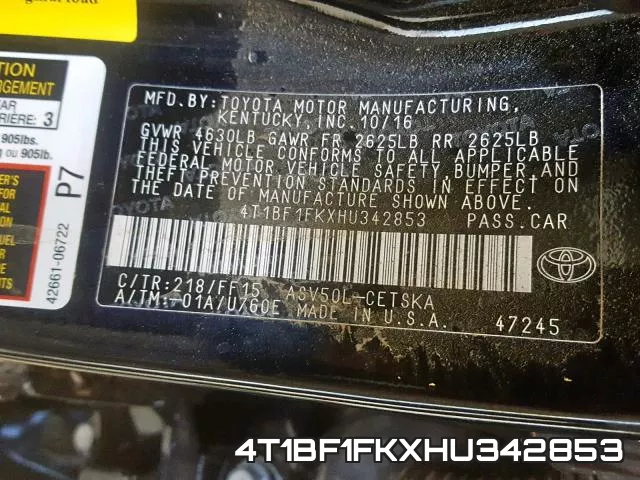 4T1BF1FKXHU342853 фото 2
