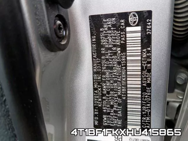 4T1BF1FKXHU415865 фото 2