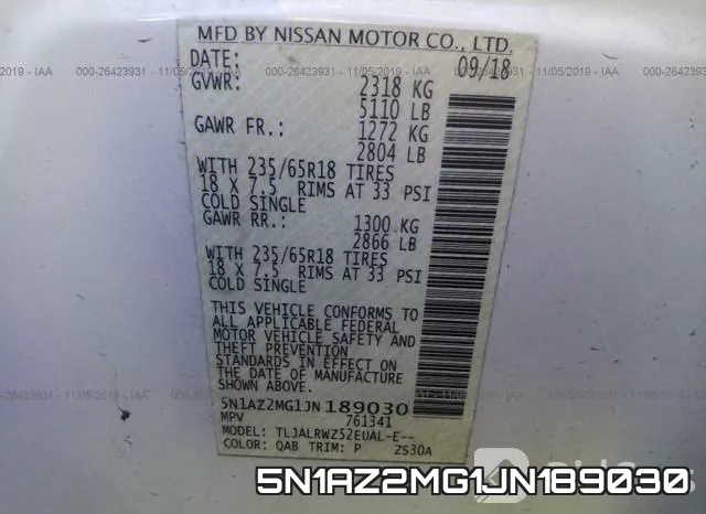 5N1AZ2MG1JN189030 фото 9