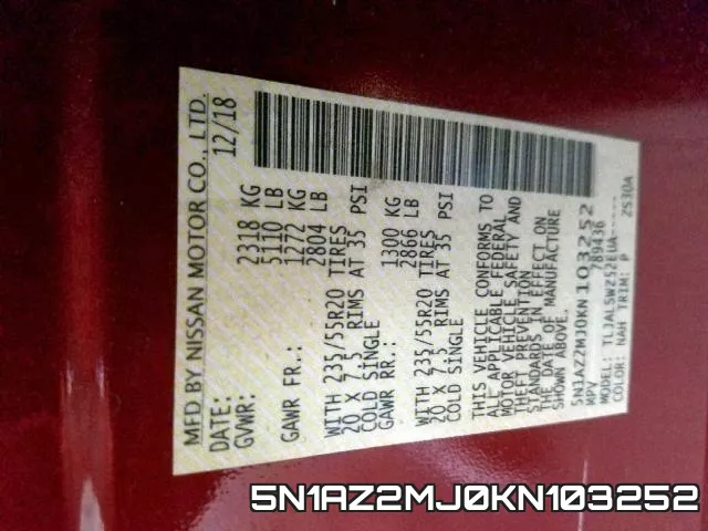 5N1AZ2MJ0KN103252 фото 2