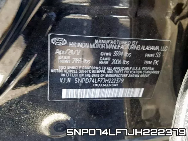 5NPD74LF7JH222379 фото 2