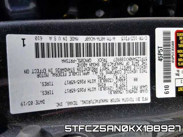 5TFCZ5AN0KX188927 фото 2