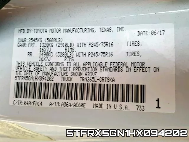 5TFRX5GN1HX094202 фото 2