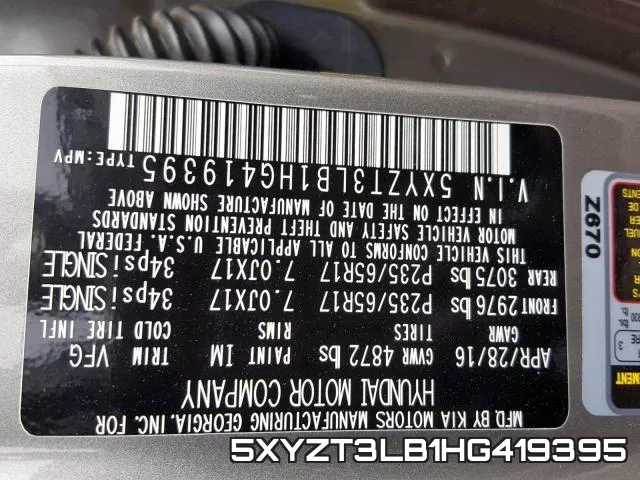5XYZT3LB1HG419395 фото 2