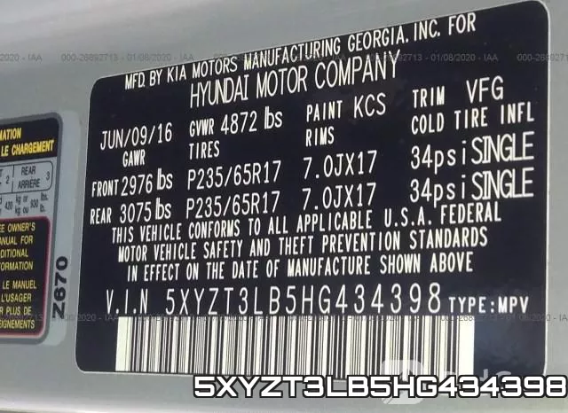 5XYZT3LB5HG434398 фото 8