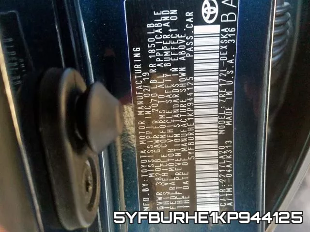 5YFBURHE1KP944125 фото 2