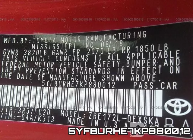 5YFBURHE7KP880012 фото 9