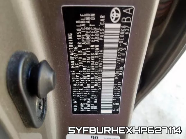 5YFBURHEXHP627114 фото 2