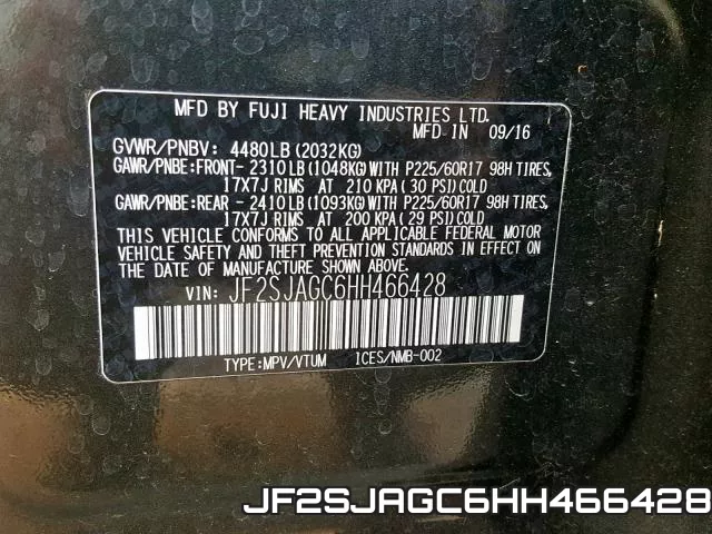 JF2SJAGC6HH466428 фото 2