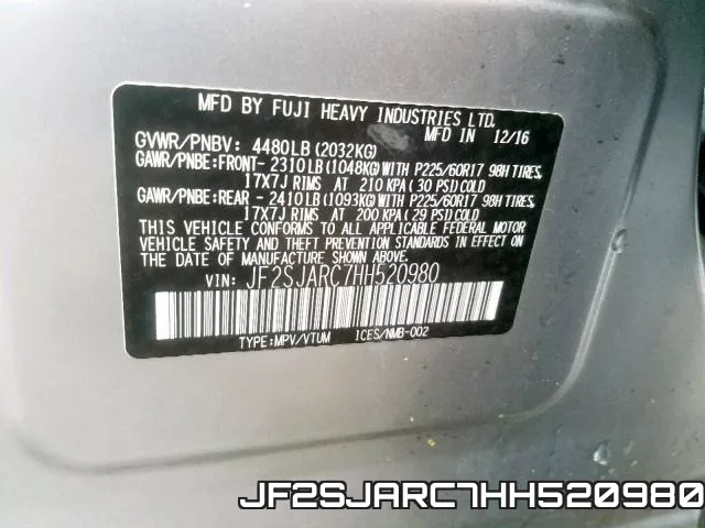 JF2SJARC7HH520980 фото 2