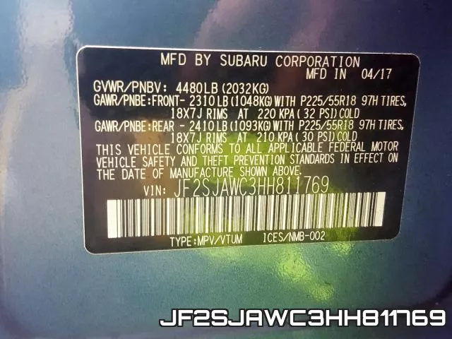 JF2SJAWC3HH811769 фото 2