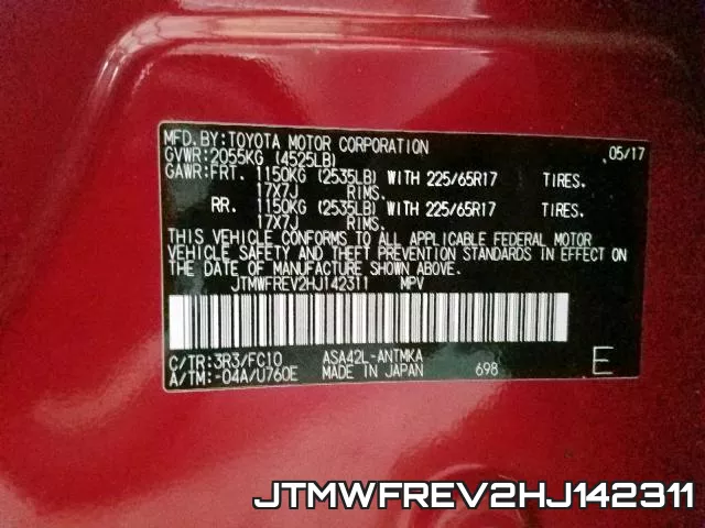 JTMWFREV2HJ142311 фото 2