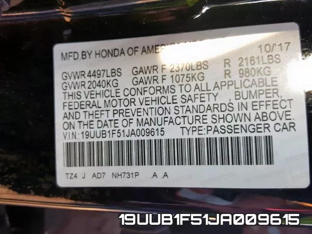 19UUB1F51JA009615 фото 2