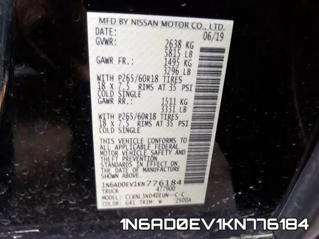1N6AD0EV1KN776184 фото 2