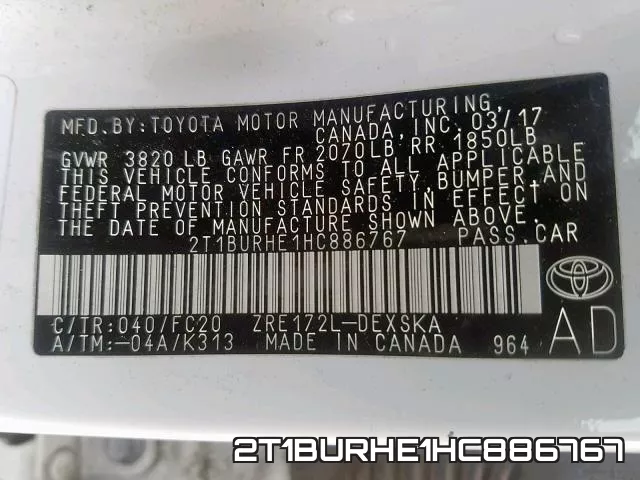 2T1BURHE1HC886767 фото 2