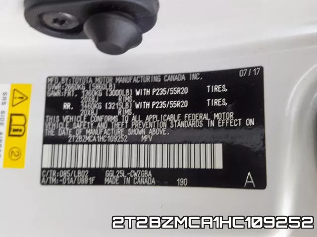 2T2BZMCA1HC109252 фото 2