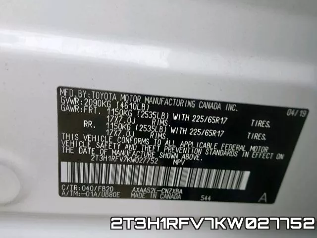 2T3H1RFV7KW027752 фото 2