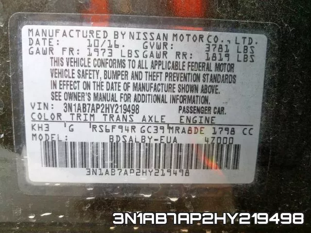 3N1AB7AP2HY219498 фото 2