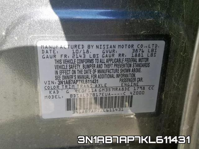 3N1AB7AP7KL611431 фото 2