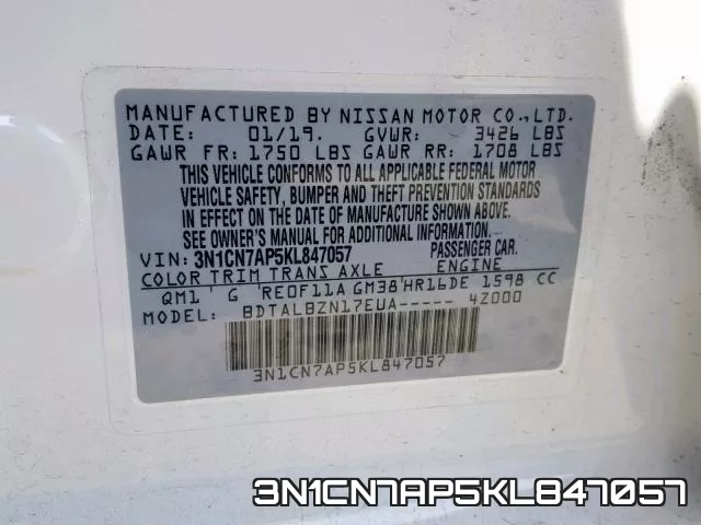 3N1CN7AP5KL847057 фото 2