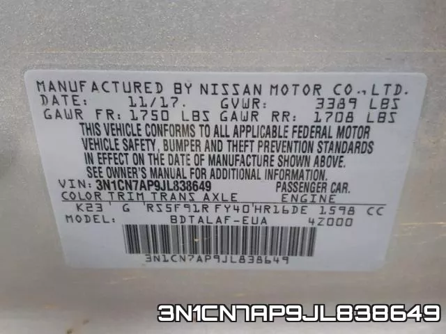 3N1CN7AP9JL838649 фото 2