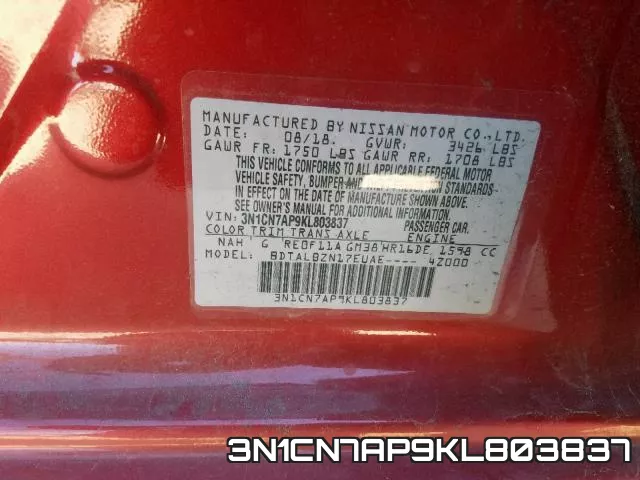 3N1CN7AP9KL803837 фото 2