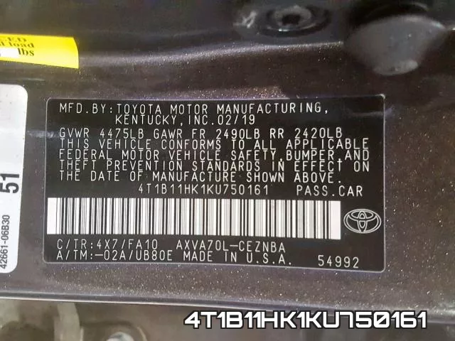 4T1B11HK1KU750161 фото 2