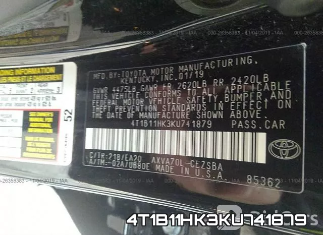 4T1B11HK3KU741879 фото 10