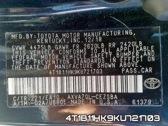 4T1B11HK9KU721703 фото 2