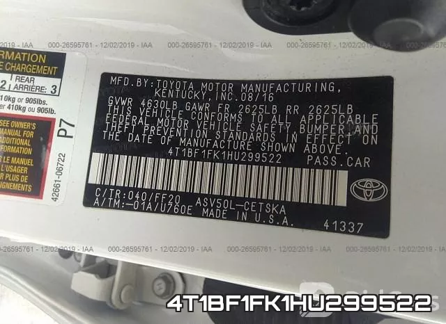 4T1BF1FK1HU299522 фото 8