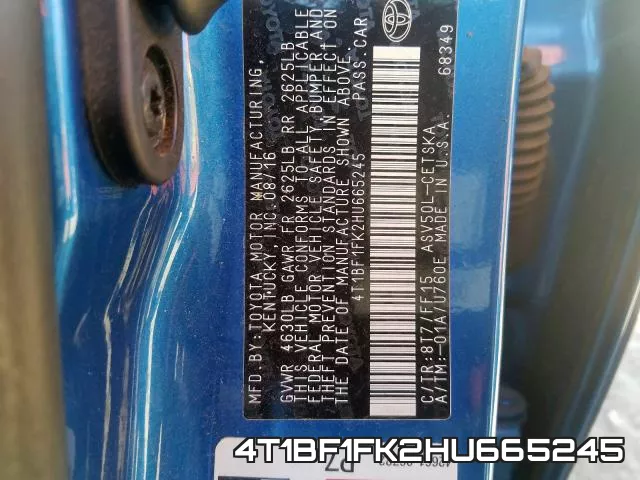 4T1BF1FK2HU665245 фото 2